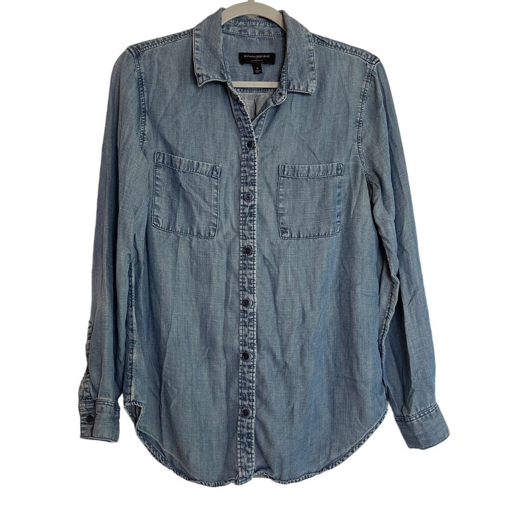 Banana Republic Women Lyocell Denim Button Up Top Size S Western Cowgirl Country